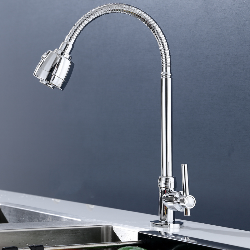 new design cold water long flexible steel hose neck tap kitchen sink faucet with 2 funtion spray head