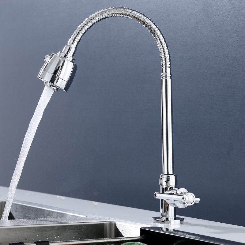 new design cold water long flexible steel hose neck tap kitchen sink faucet with 2 funtion spray head