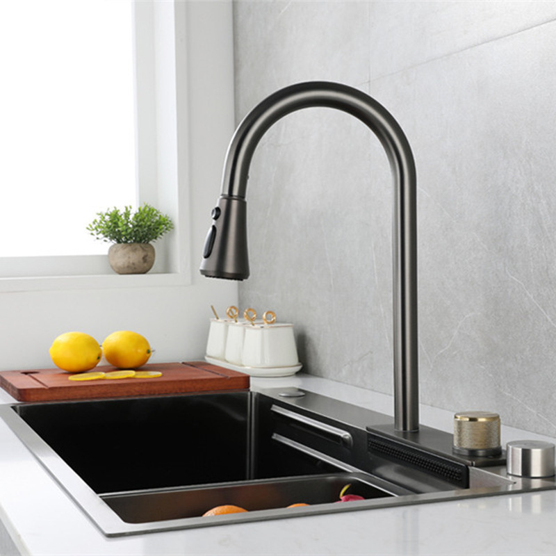 Trends Metal Grey Stainless Steel Kitchen Sink Sets with Flying Rainfall Faucet  Stainless Steel Kitchen Sink