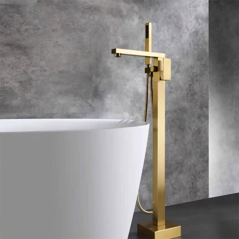 Hot Sale Free Standing Tub Faucet Matte Black Floor Mounted Tub Filler Faucet Brass Bathroom Tub Faucets With Hand Shower