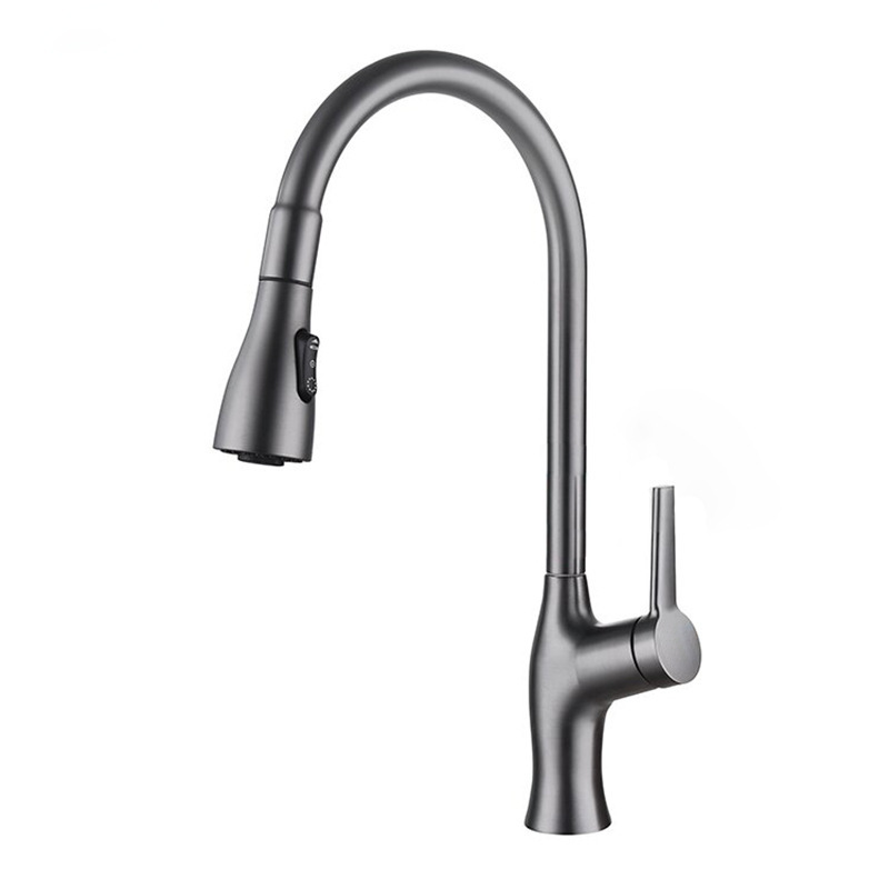 New Arrivals Gun-grey Kitchen Sink Faucet With Pull Down Sprayer Two Modes Sprayers Brass Pull Out Kitchen Faucet