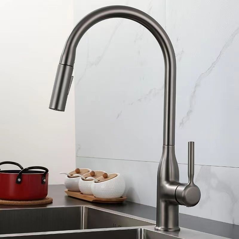 High Pressure Flush Mode Power Rinsing Gunmetal Pull Out Kitchen Faucet With Multi-functional Taps