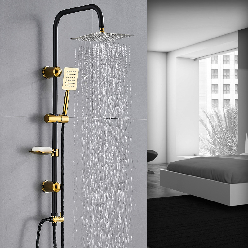 Luxury Faucet Brushed Gold Brass Rain Shower Sets Hot Cold Shower Mixer Bathroom Wall Mount Shower Set