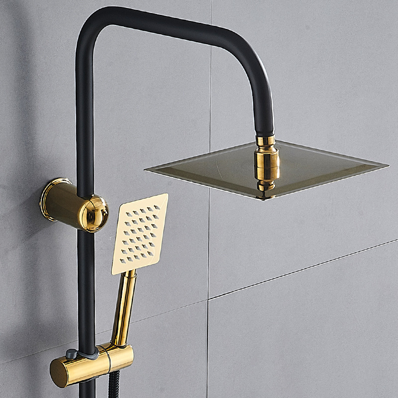 Luxury Faucet Brushed Gold Brass Rain Shower Sets Hot Cold Shower Mixer Bathroom Wall Mount Shower Set