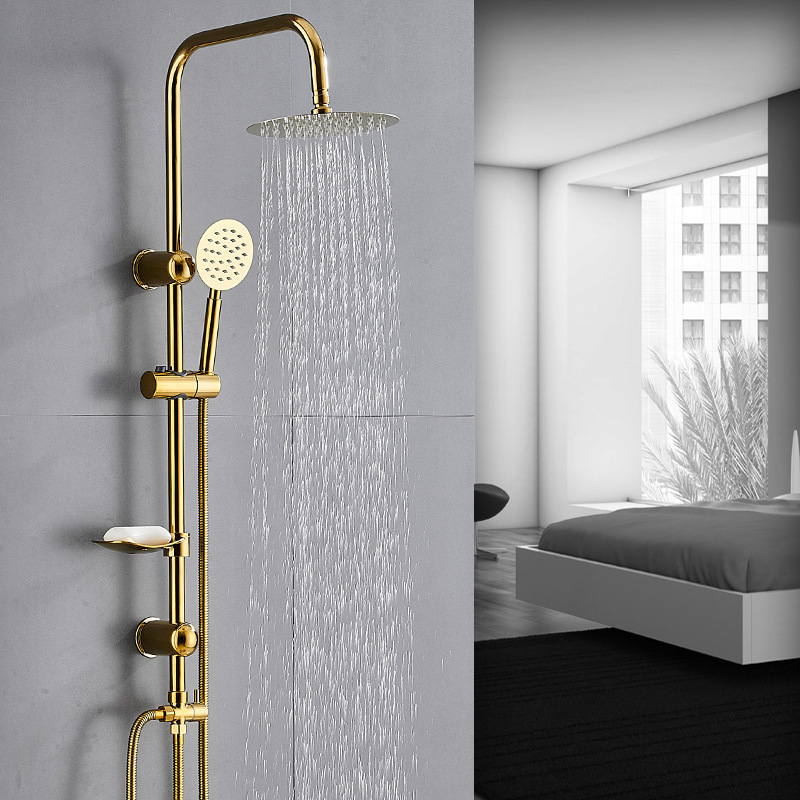 Luxury Faucet Brushed Gold Brass Rain Shower Sets Hot Cold Shower Mixer Bathroom Wall Mount Shower Set