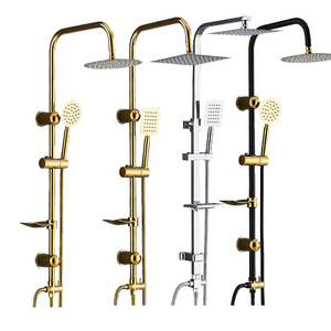 Luxury Faucet Brushed Gold Brass Rain Shower Sets Hot Cold Shower Mixer Bathroom Wall Mount Shower Set