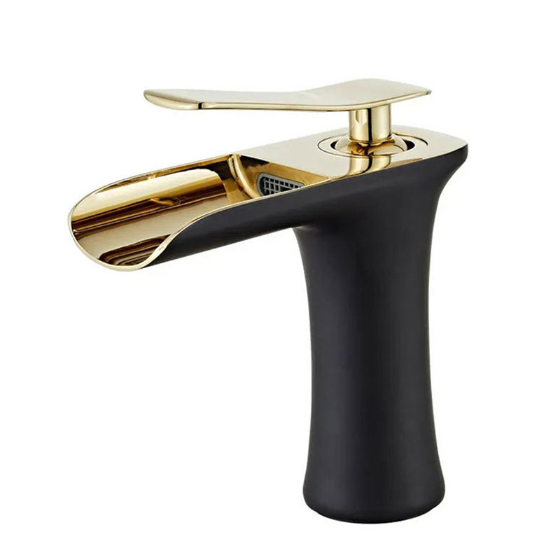 Luxury Unique Antique Gold Brass Waterfall Shower Basin Sink Faucets Mixers Taps For Bathroom