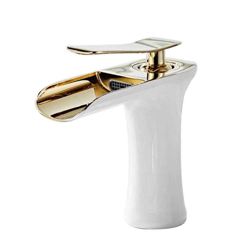 Luxury Unique Antique Gold Brass Waterfall Shower Basin Sink Faucets Mixers Taps For Bathroom