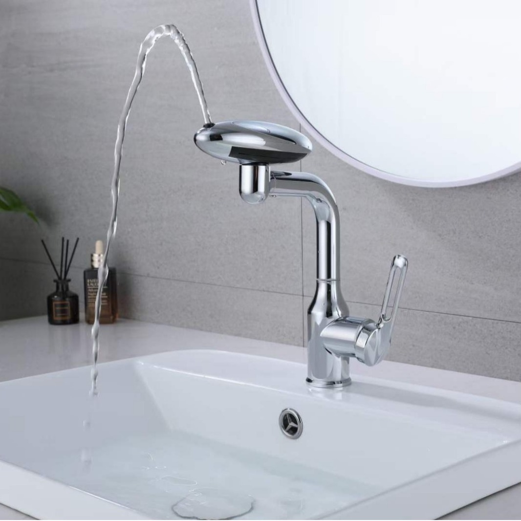 Latest Designer Silver Deck Mounted Bathroom Hot and Cold Taps Dual Mode Waterfall Faucet Universal Mixer Faucet