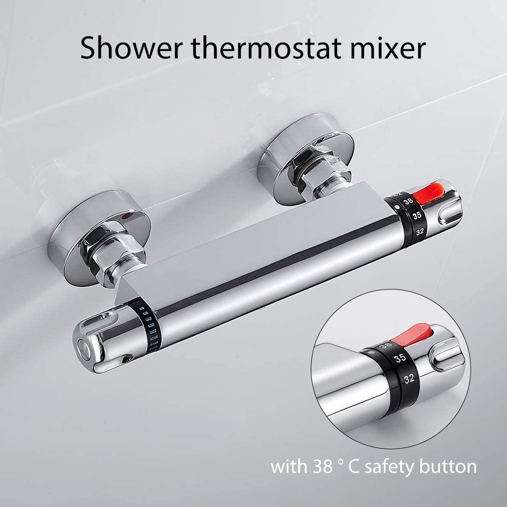 Modern Chrome Thermostatic Shower Faucet Set Wall Mount Hot And Cold Mixer Bathroom Shower Faucets