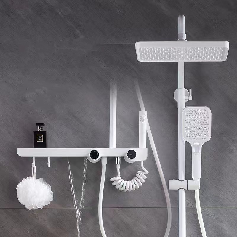 White Shower Sets Bathroom Intelligent Shower Faucet Set Piano Keys Led Digital Display 4 Functions Shower System Set