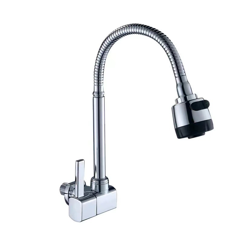 Single Cold Water Taps Chrome Universal Kitchen Faucet With 2 Function Spray Head 360 Rotation Sink Tap Faucets