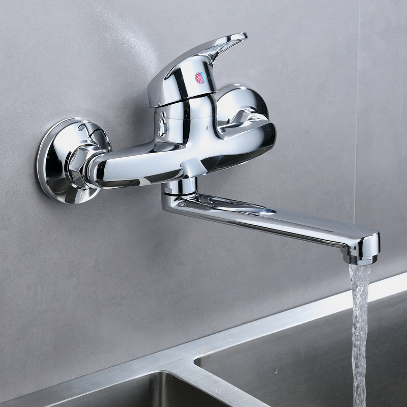 High quality zinc alloy Kitchen wall mount washroom faucet 2 holes 360 rotation cold hot water tap