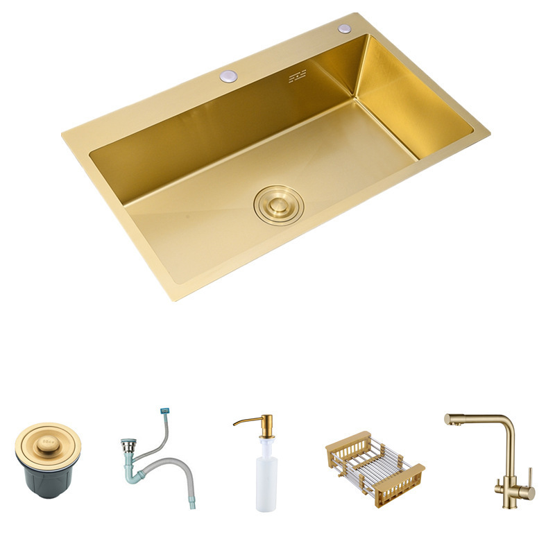 Best Selling Brushed Gold Handmade Kitchen Sink Double Bowl Stainless Steel Deck Mount Sink High Grade Sinks for Kitchen