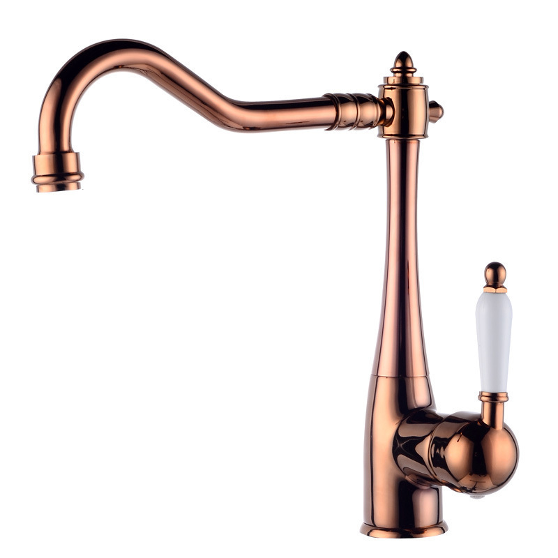 European style brass swivel kitchen sink sink basin ceramic handle gold hot and cold antique faucet