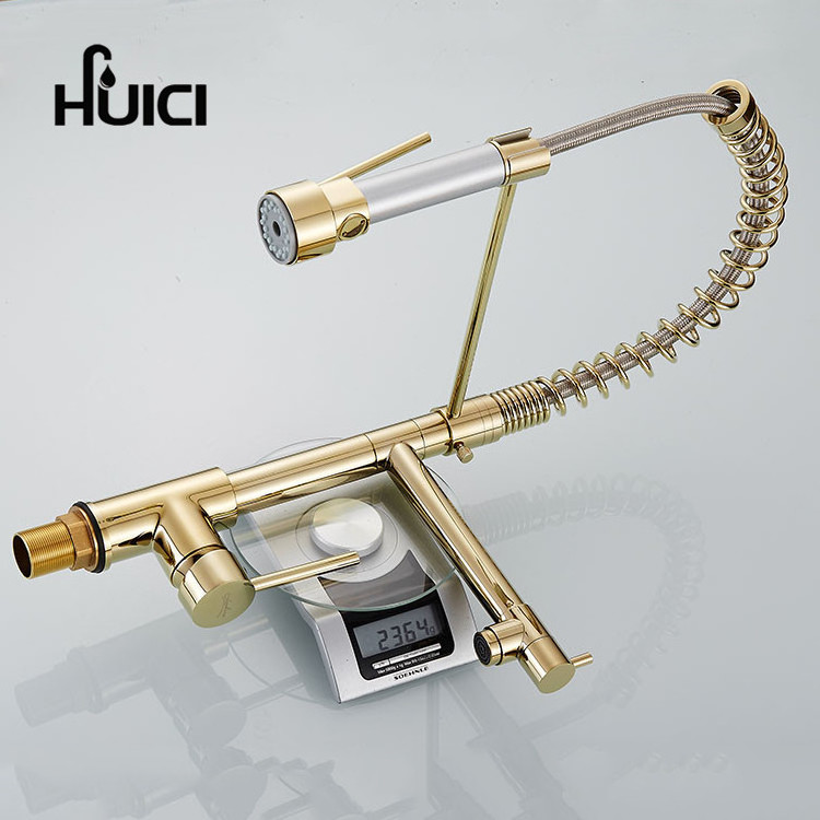 Deck mounted 3 way kitchen faucet gold sink mixer tap pull down kitchen faucet upc 61-9 nsf kitchen faucet