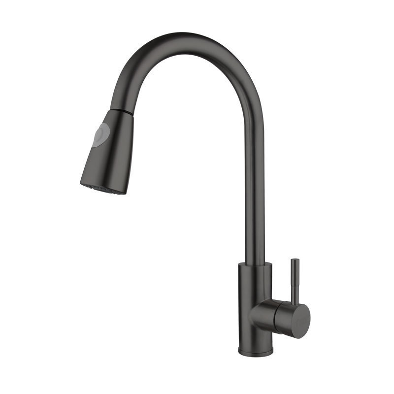 Hot Selling Water Adjustable Big Spout Black Brass Main Body Pull Down Spray Kitchen Sink Faucet