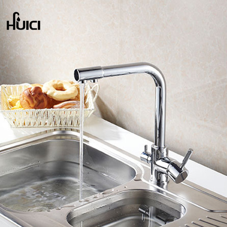 Brass Single Handle European Mix cold and hot water single kitchen water  Gold 3 Way Kitchen Faucet