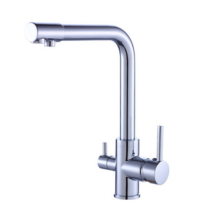 Brass Single Handle European Mix cold and hot water single kitchen water  Gold 3 Way Kitchen Faucet