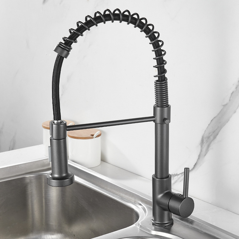 American Spring Stainless  with Pull Down Sprayer Deck Mounted Single Handle Single Lever Brass Body Pull Out Kitchen Faucet