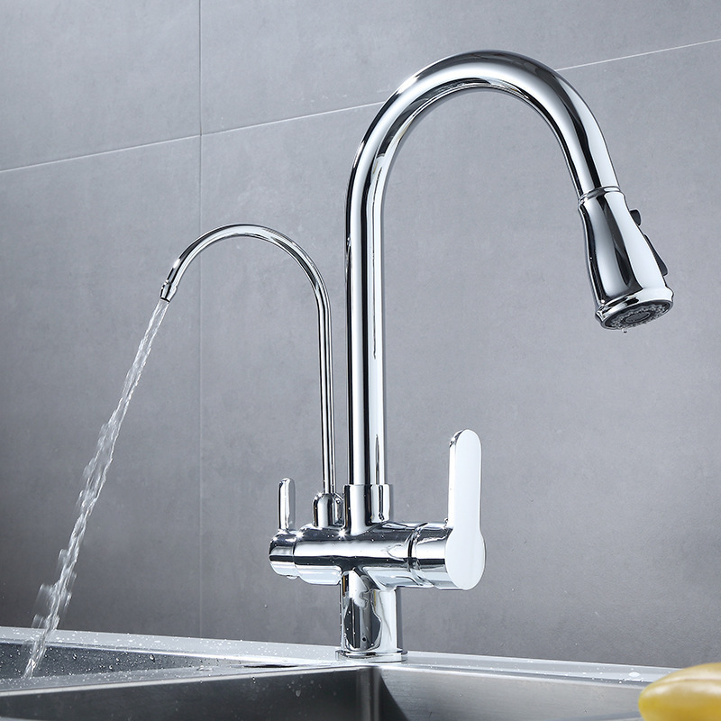 Modern 3 three way faucet 304 deck mounted water filter kitchen tap hot and cold faucet purified water kitchen mixer