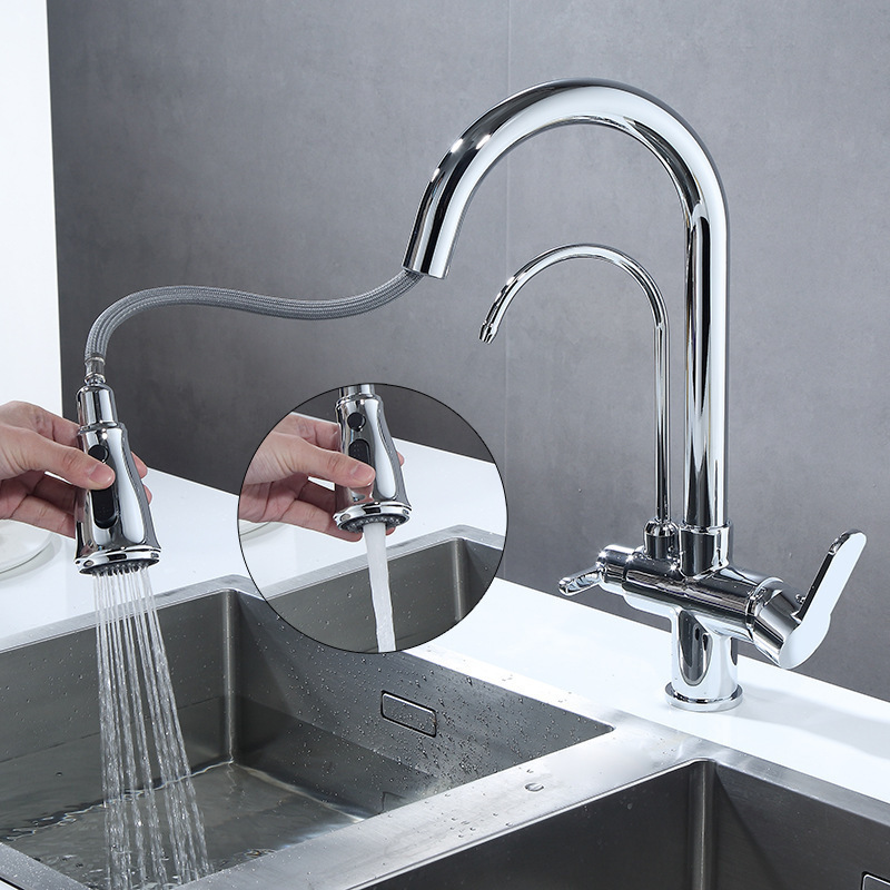 Modern 3 three way faucet 304 deck mounted water filter kitchen tap hot and cold faucet purified water kitchen mixer