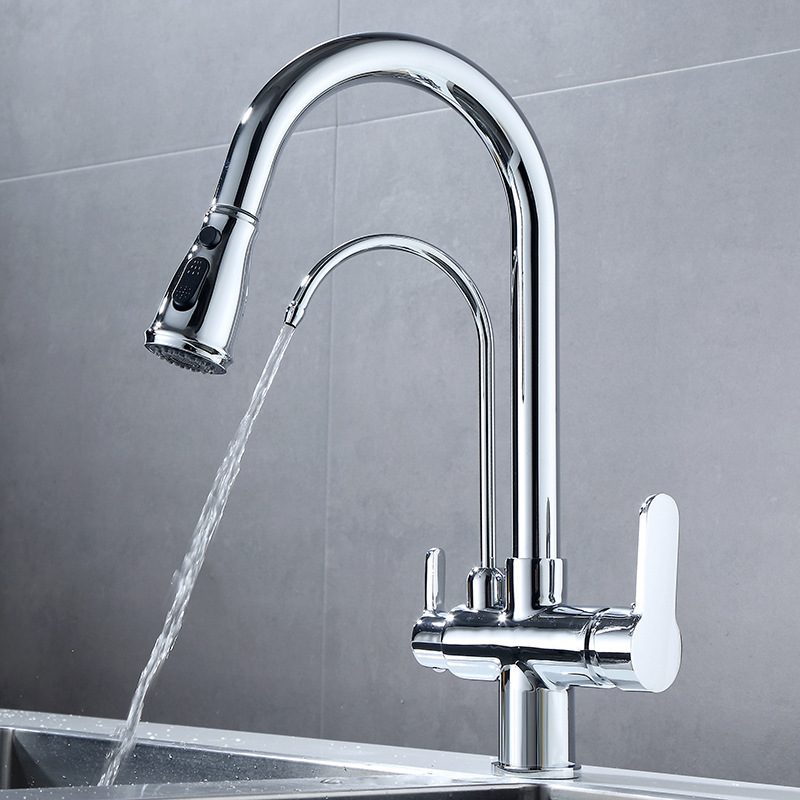 Modern 3 three way faucet 304 deck mounted water filter kitchen tap hot and cold faucet purified water kitchen mixer