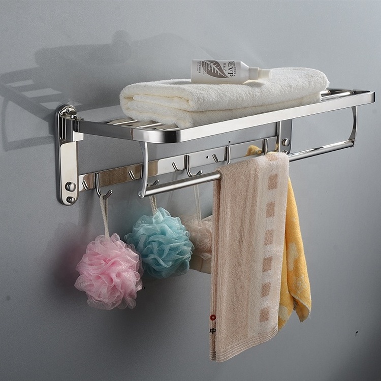 Hot Sale Bath fittings 304 stainless steel wall mounted bathroom towel holder racks with hooks