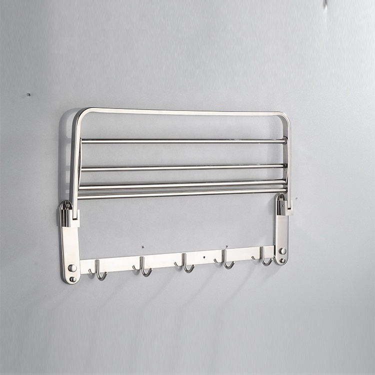 Hot Sale Bath fittings 304 stainless steel wall mounted bathroom towel holder racks with hooks