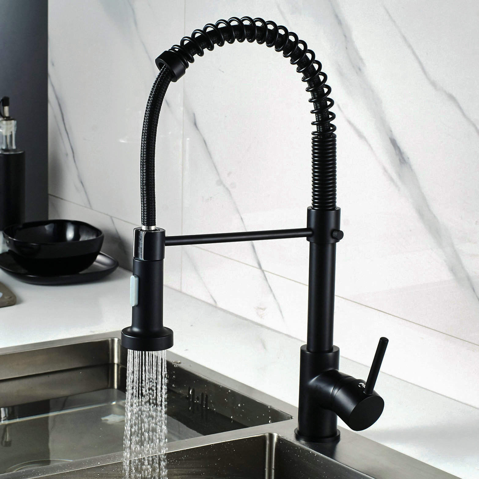 Single Handle Pull Down Kitchen Sink Faucet With Sprayer Pull Down Stainless Steel Kitchen Faucets Mixer With Cover Plate