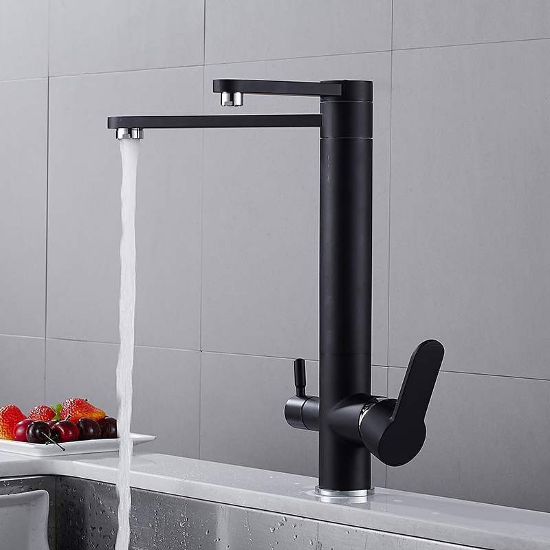 Matte black 3 way kitchen sink faucets with pure water flow filter taps