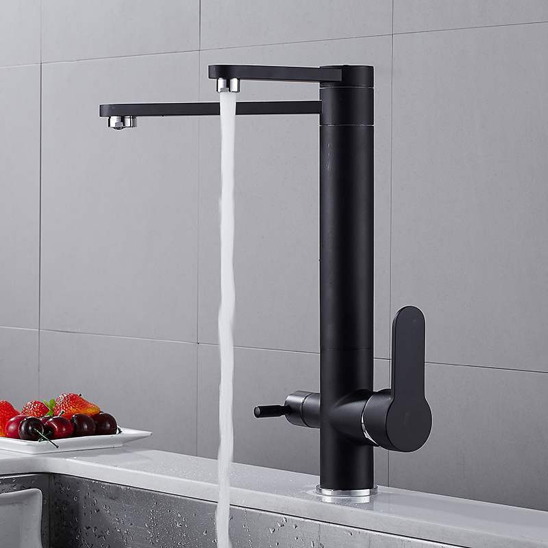 Matte black 3 way kitchen sink faucets with pure water flow filter taps