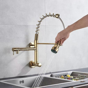 Wall Mount Spring Kitchen Faucet Pull Down Sprayer Dual Spout Cold Water Kitchen Tap Dual Swing Spout 360 Rotation In Wall Tap