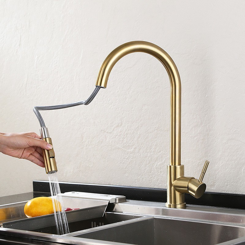 Luxury Kitchen Faucet Golden Pull Out Kitchen Faucet Stainless Steel 304 Kitchen Tap Lead Free Sink Faucet