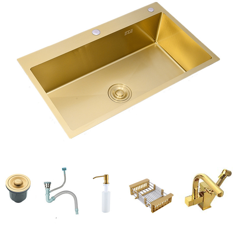 Best Selling Brushed Gold Handmade Kitchen Sink Double Bowl Stainless Steel Deck Mount Sink High Grade Sinks for Kitchen