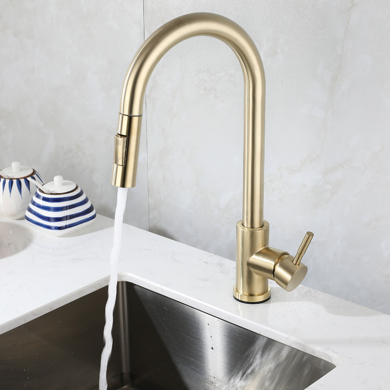 Luxury Kitchen Faucet Golden Pull Out Kitchen Faucet Stainless Steel 304 Kitchen Tap Lead Free Sink Faucet