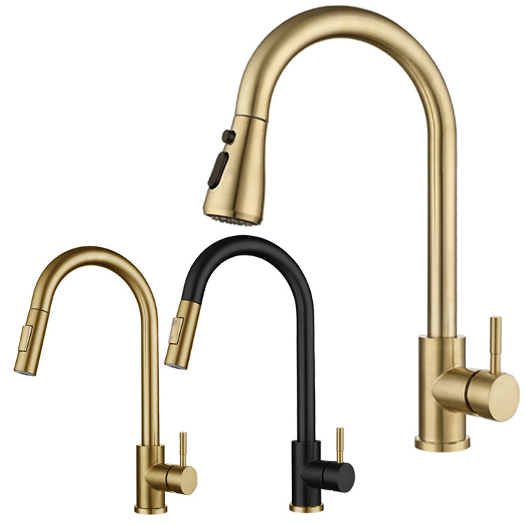 Luxury Kitchen Faucet Golden Pull Out Kitchen Faucet Stainless Steel 304 Kitchen Tap Lead Free Sink Faucet