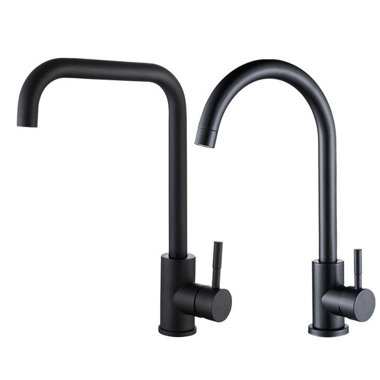 Hot And Cold Kitchen Mixer Single Hole Stainless Steel Kitchen Sink Water Faucet In Matt Black