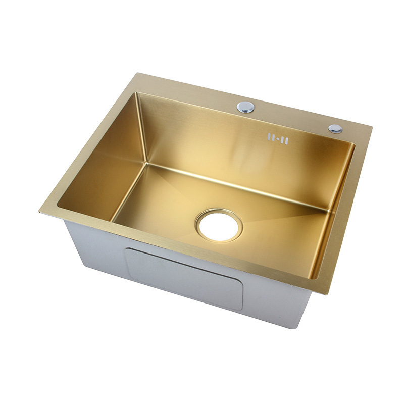 Best Selling Brushed Gold Handmade Kitchen Sink Double Bowl Stainless Steel Deck Mount Sink High Grade Sinks for Kitchen