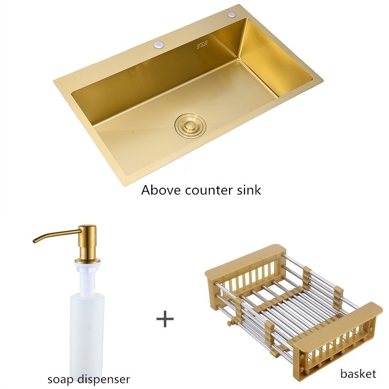 Best Selling Brushed Gold Handmade Kitchen Sink Double Bowl Stainless Steel Deck Mount Sink High Grade Sinks for Kitchen