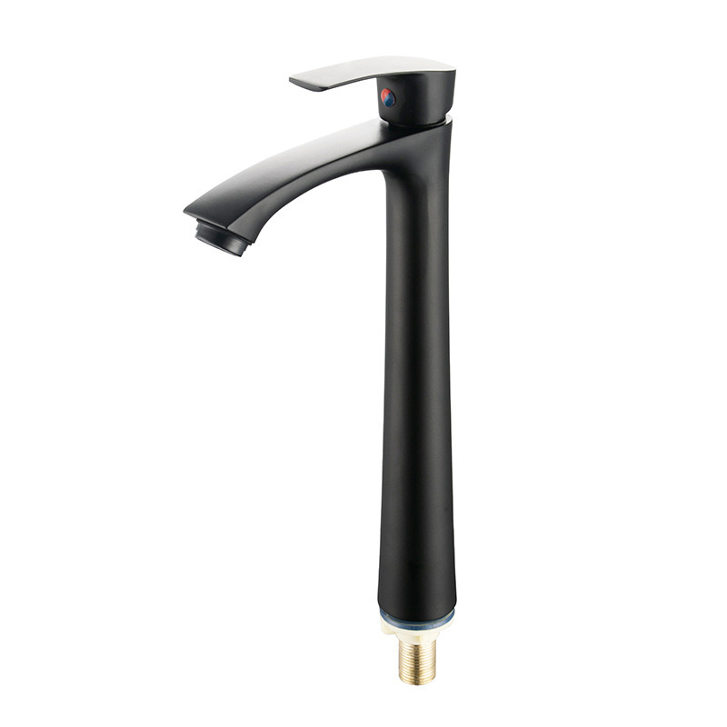 Black Zinc Body Basin Faucet Tall Body Bathroom Vanity Sink Faucet Heighten Single Cold Water Black Color Basin Faucet