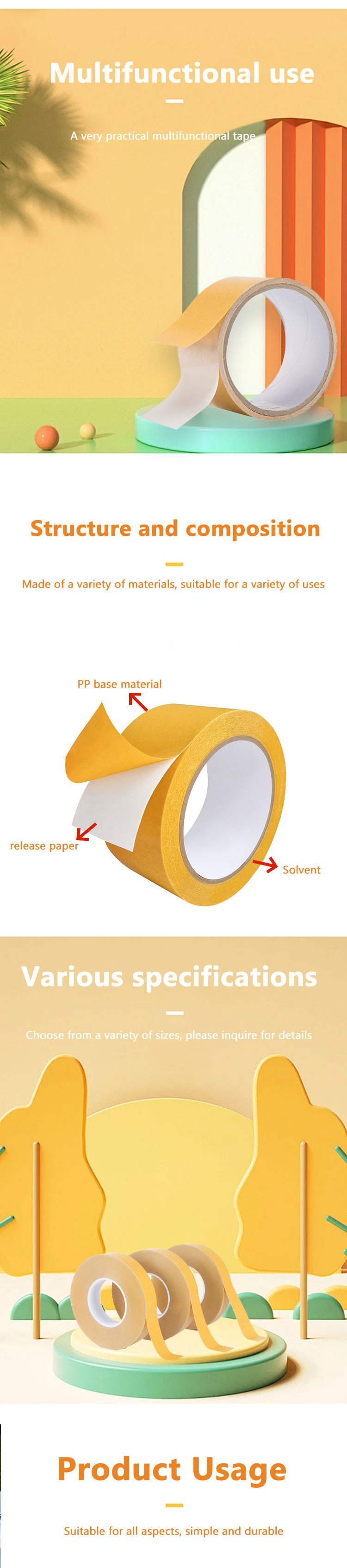 Permanent bond Acrylic adhesive Hot Melt 160MIC Double-Sided PP Tape