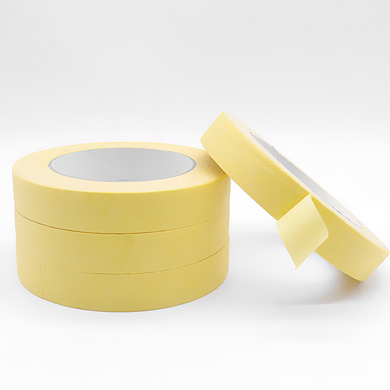 Automotive Low Tack 120 Degree Reusable Yellow Natural Rubber Crepe Paper Masking Adhesive Tape