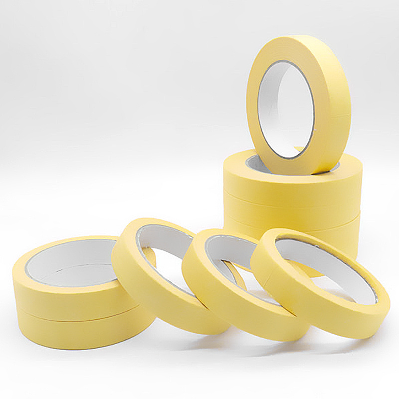 Automotive Low Tack 120 Degree Reusable Yellow Natural Rubber Crepe Paper Masking Adhesive Tape