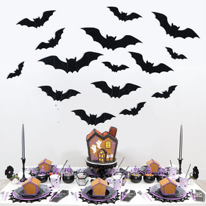 Huiran Halloween Decoration Stickers 3D Bat for Home Decor 4 Size Black Spooky Bats Horror Halloween Decoration