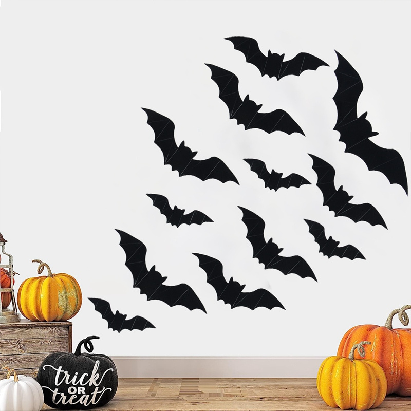 Wholesale Halloween Decoration 2023 3D PVC Black Bat Sticker For Wall Window  Halloween Party Supplies