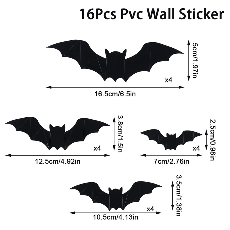 Wholesale Halloween Decoration 2023 3D PVC Black Bat Sticker For Wall Window  Halloween Party Supplies