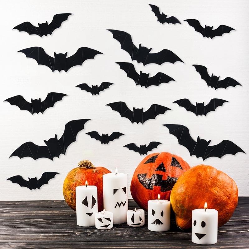 Wholesale Halloween Decoration 2023 3D PVC Black Bat Sticker For Wall Window  Halloween Party Supplies