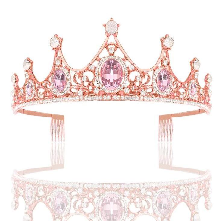 Wholesale Pink Crystal Crowns And Tiaras With Comb For Girl Or Women Birthday Party Wedding Bridal Shower Party Supplies