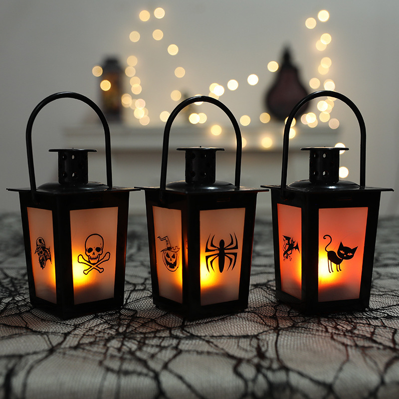 Products 2023 LED Halloween Pumpkin Black Hanging LED Plastic Mini Lantern With Flameless Tealight Candle Halloween Decorations